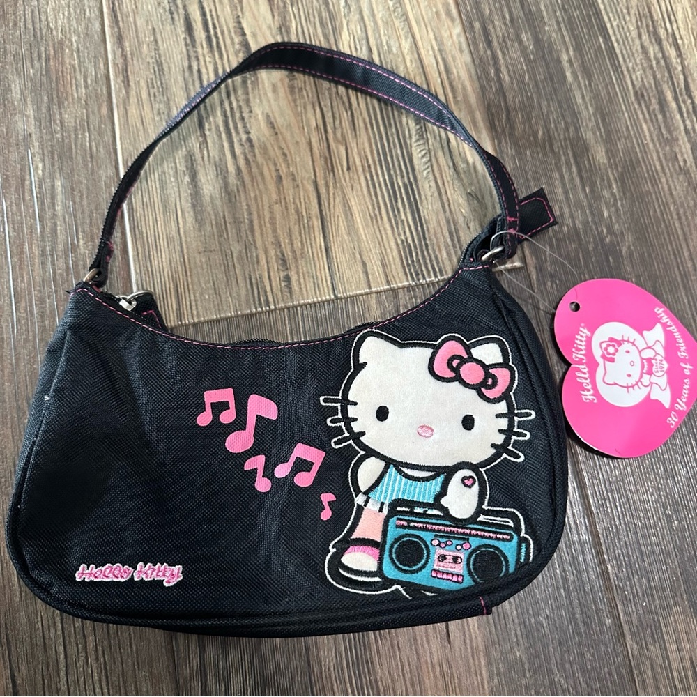 Sanrio Hello Kitty black small shoulder bag with music boom box NWT